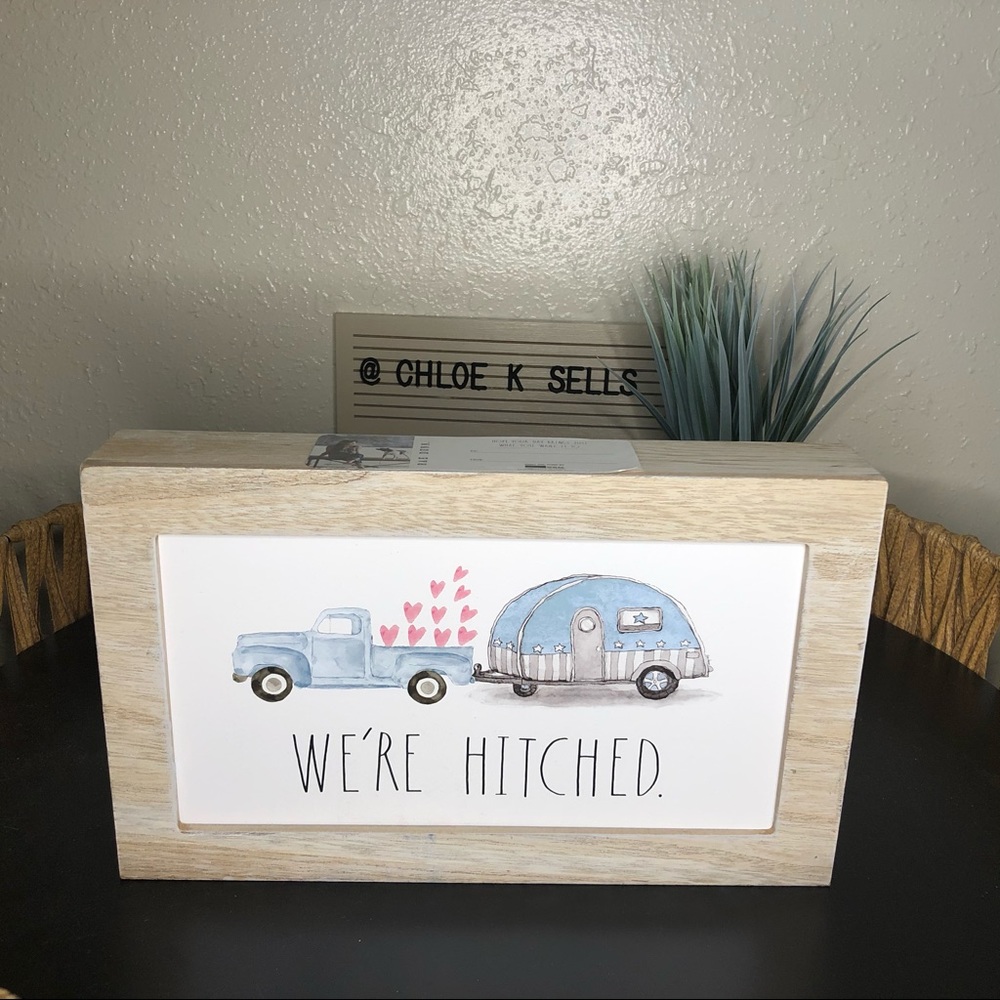 Rae Dunn WE'RE HITCHED Wooden Plaque.